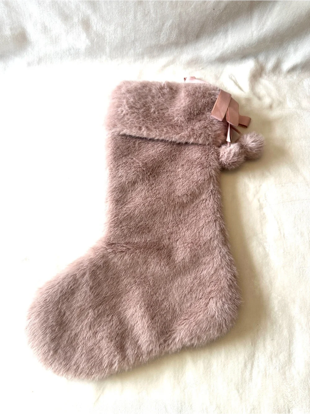 VICTORIA'S SECRET FAUX FUR CHRISTMAS STOCKING BLUSH PINK MAUVE GOLD TRIM NWT